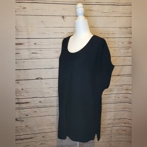 Victoria's Secret Black Hi-Lo Sweater with Capped Sleeves & Round Neck